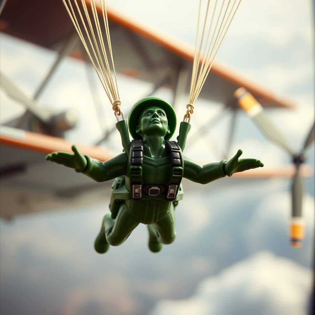 Toy Soldier Skydiving in Cinematic Style