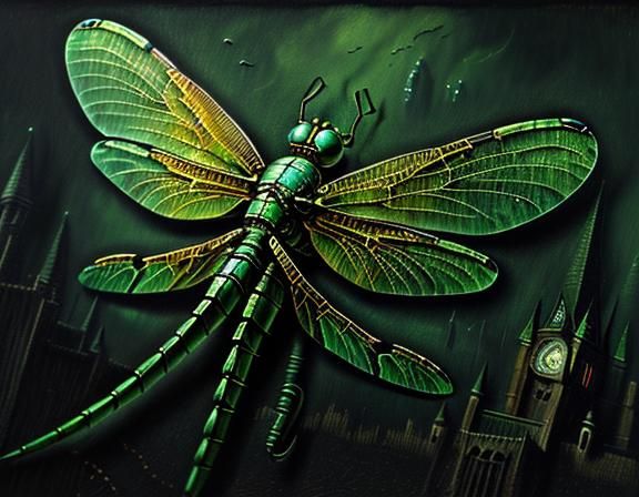 Steampunk Gothic Dragonfly in Hyperrealistic Impasto Style