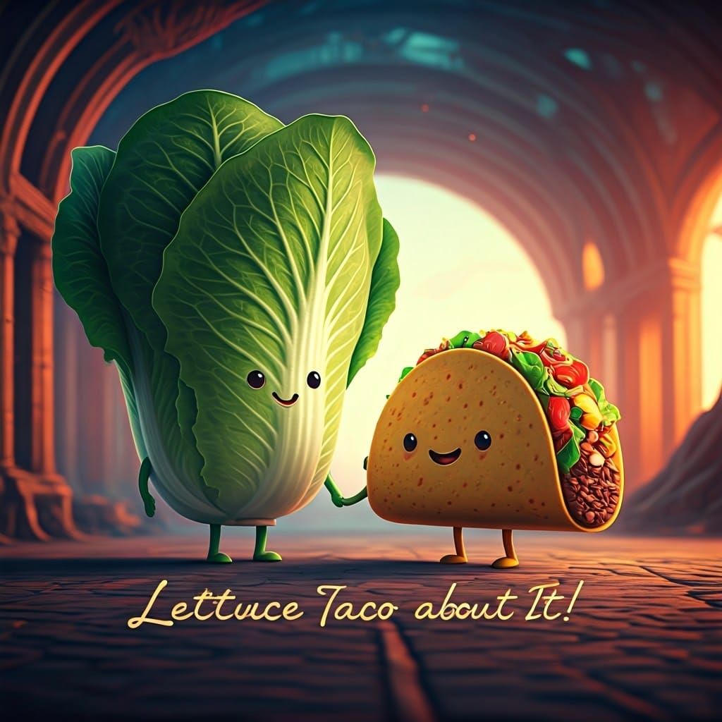 Whimsical Lettuce and Taco Duo in Dreamscape