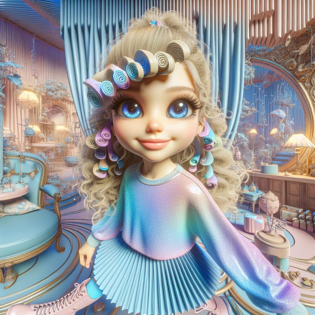 Whimsical 3D Image of Girl in Dreamscape