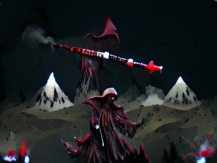 Blood Wizard with Staff in Dark Mountains