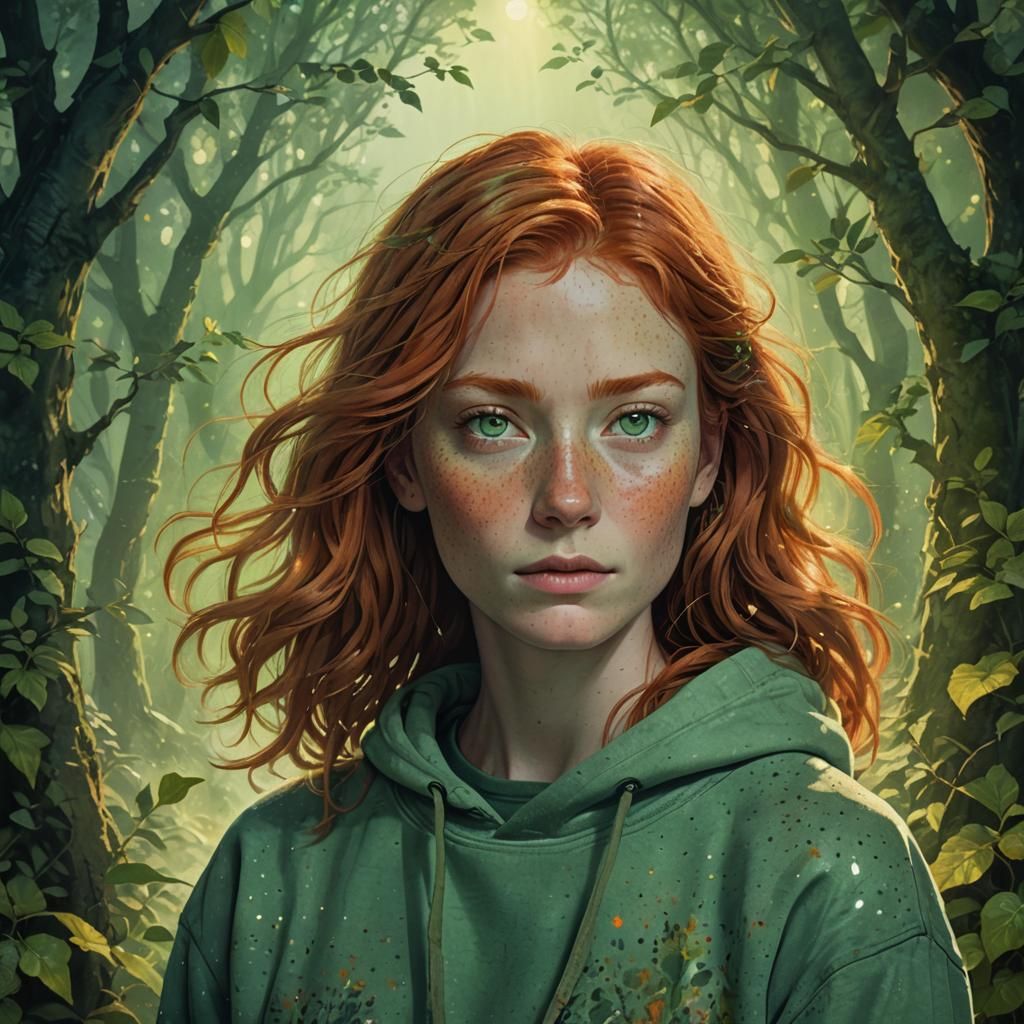 Ginger Haired Woman with Freckles in Fantasy Art