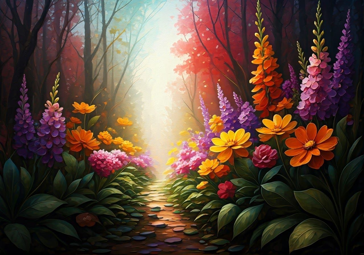 Flowers along a path