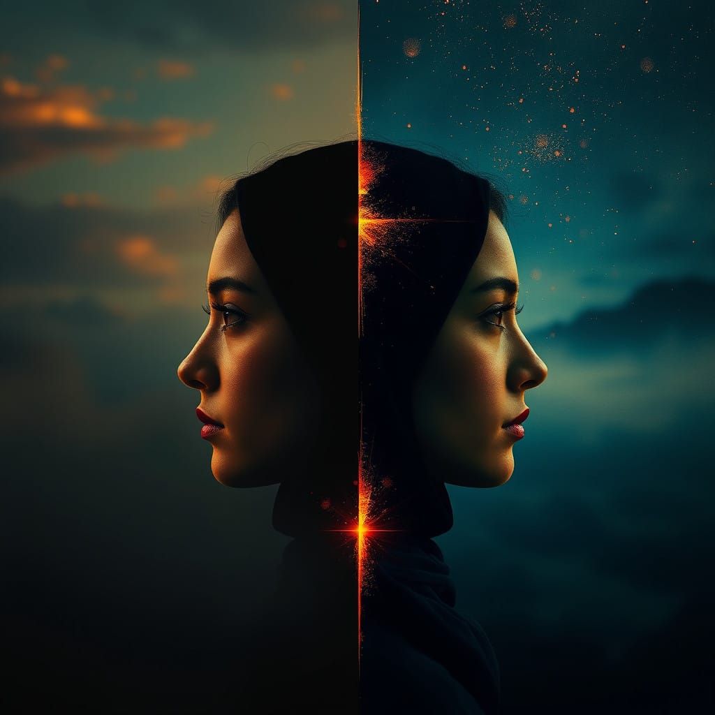 Divided Realities: Day and Night in Moody Watercolors