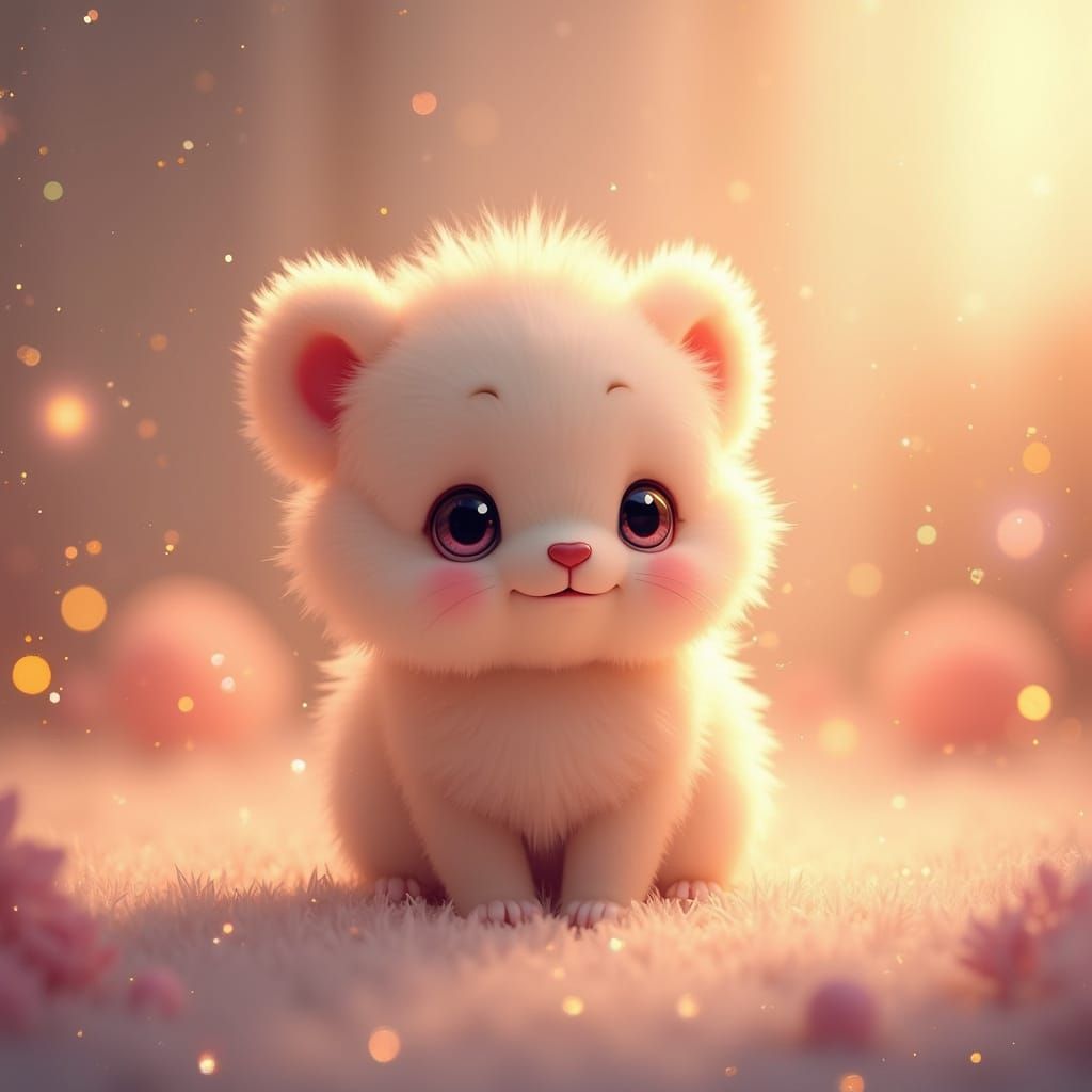 Cute Baby Animal in Dreamy Pastel Landscape