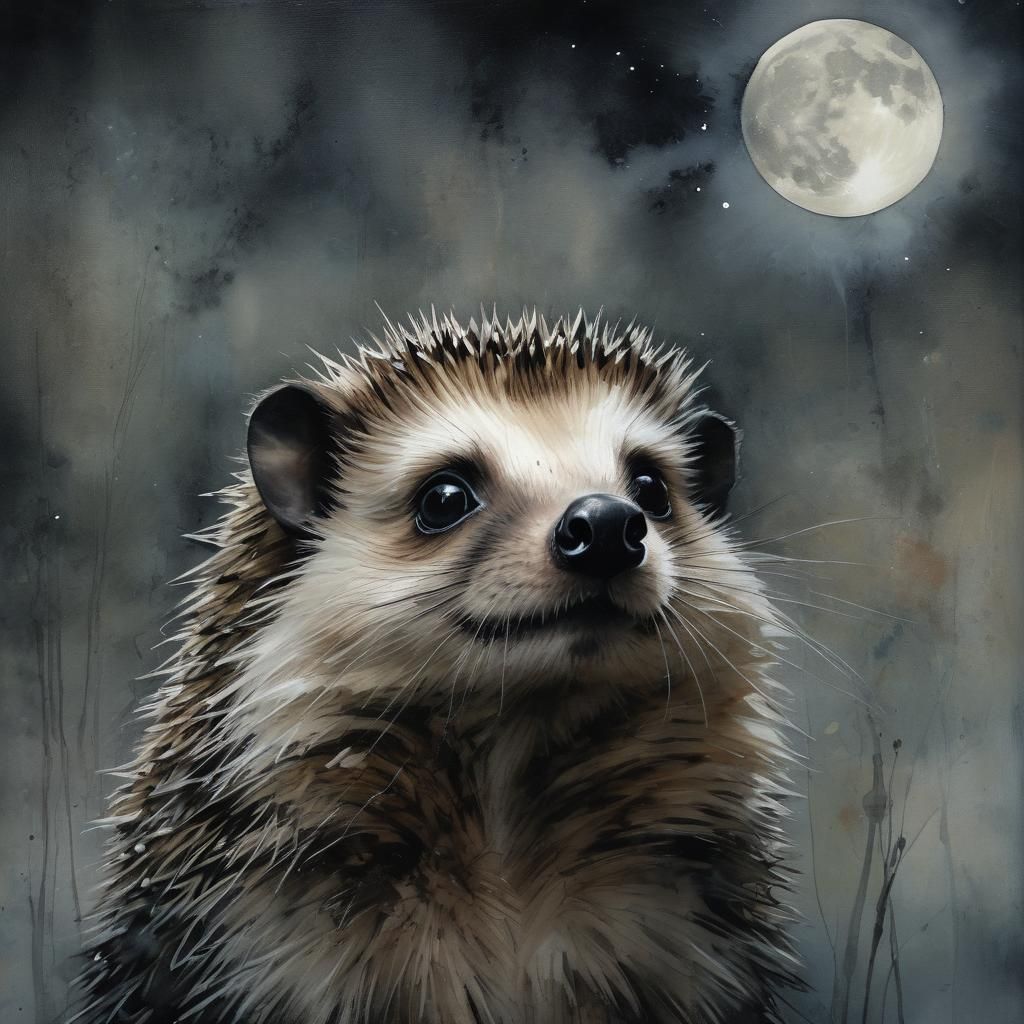 Moonlit Hedgehog Sniffs the Air