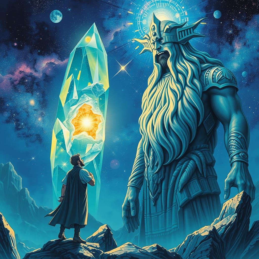 Greek God Titan Gazing at Titania Crystal