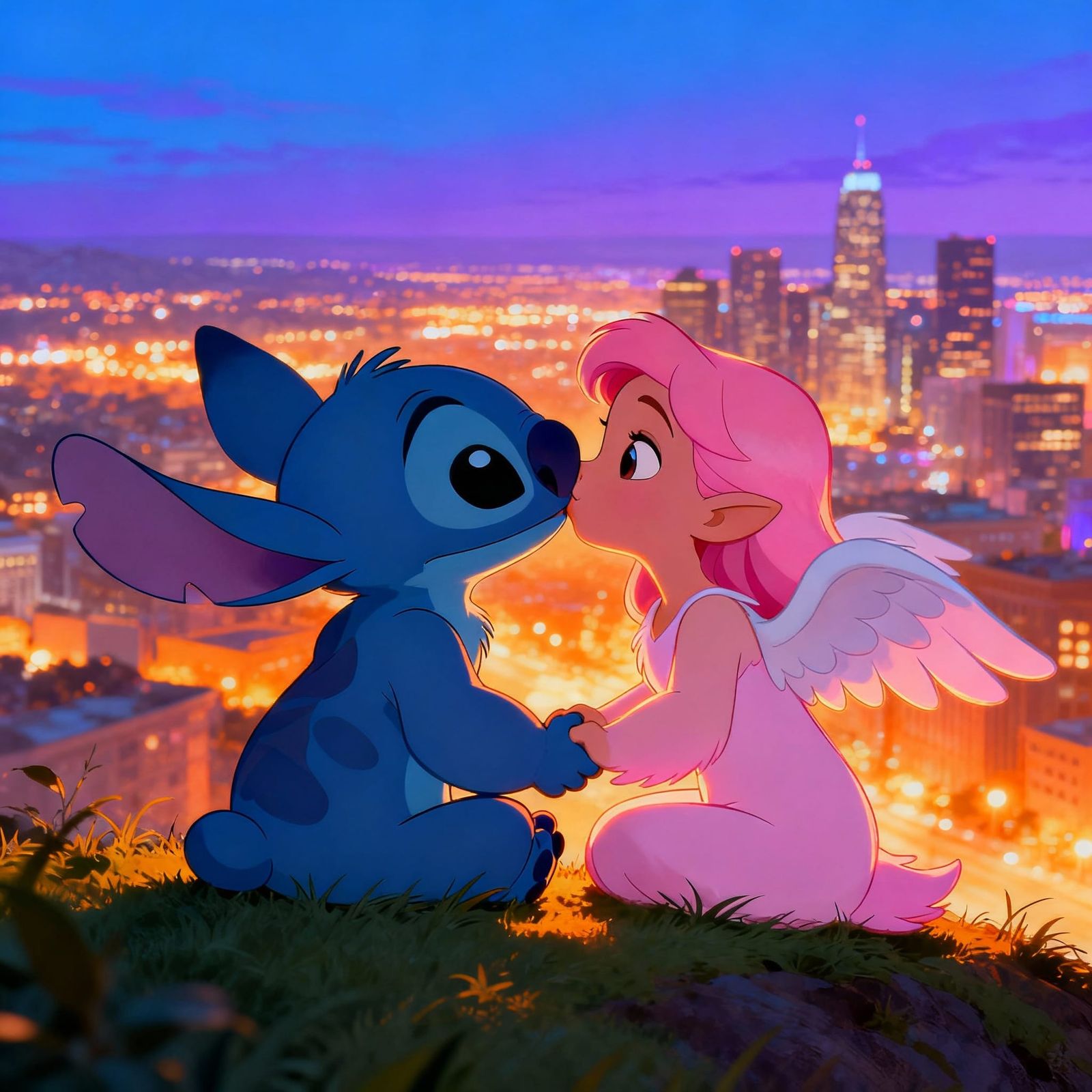 Stitch and Angel's Romantic Night Under Starry Sky