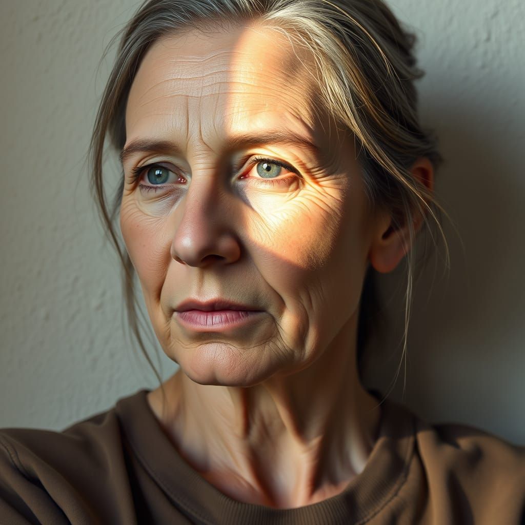 Hyperrealistic Portrait of a Woman with Asymmetrical Feature...