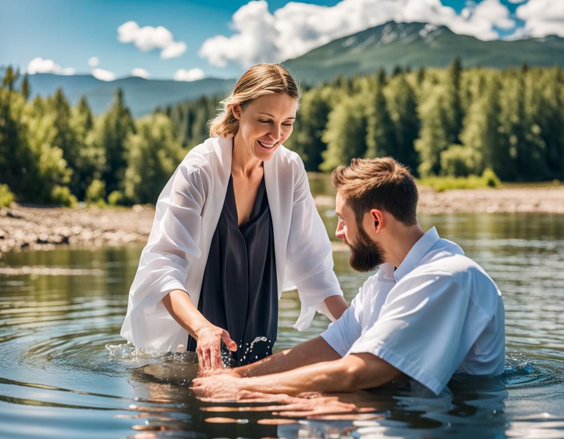 Female Pastor Baptizing Young Man in River