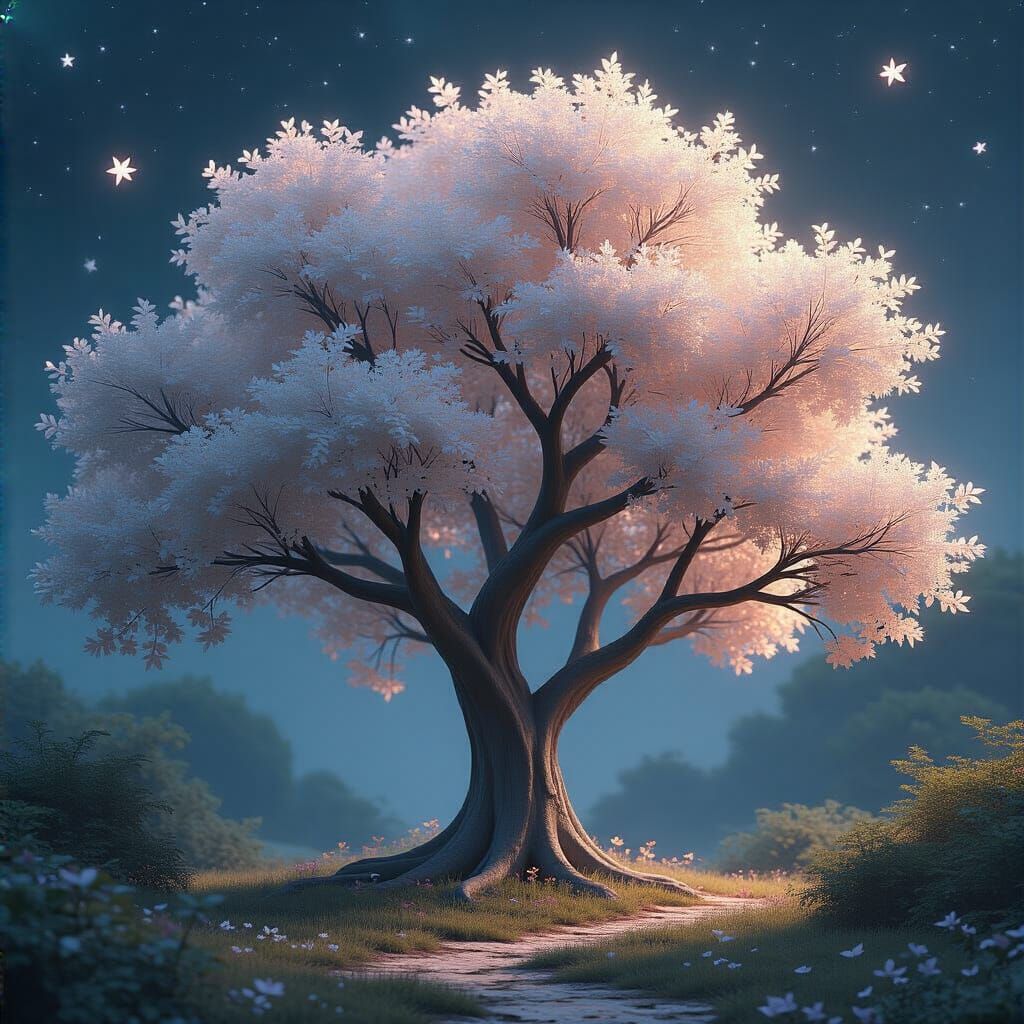 Enchanted Starbloom Trees in Dark Fantasy Style