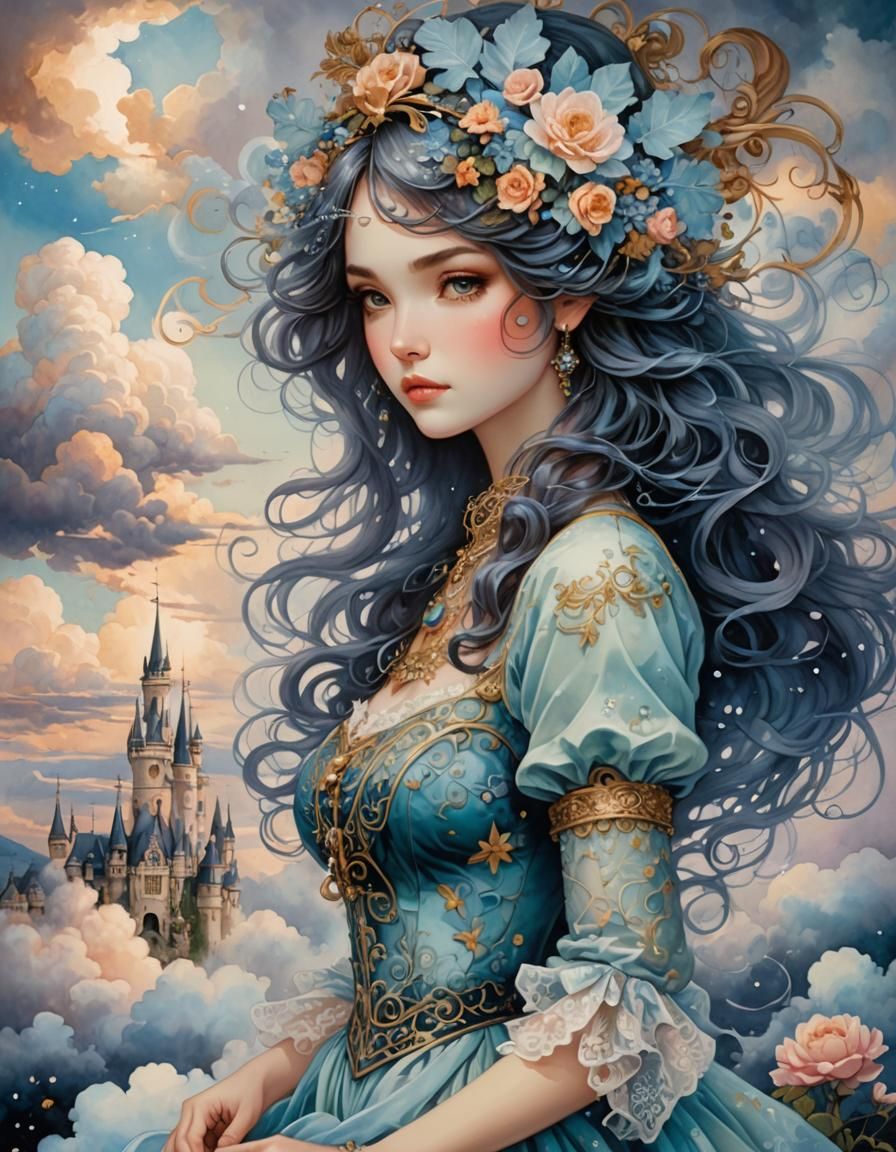 Stunning Woman in Ethereal Watercolor Fantasy