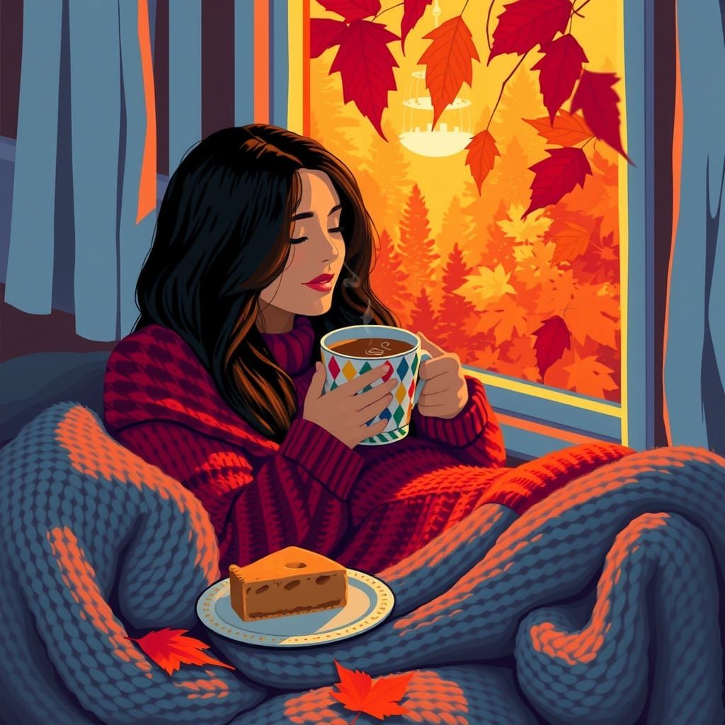 ✨🍂A cozy autumn scene with hot cocoa and apple pie🍂✨