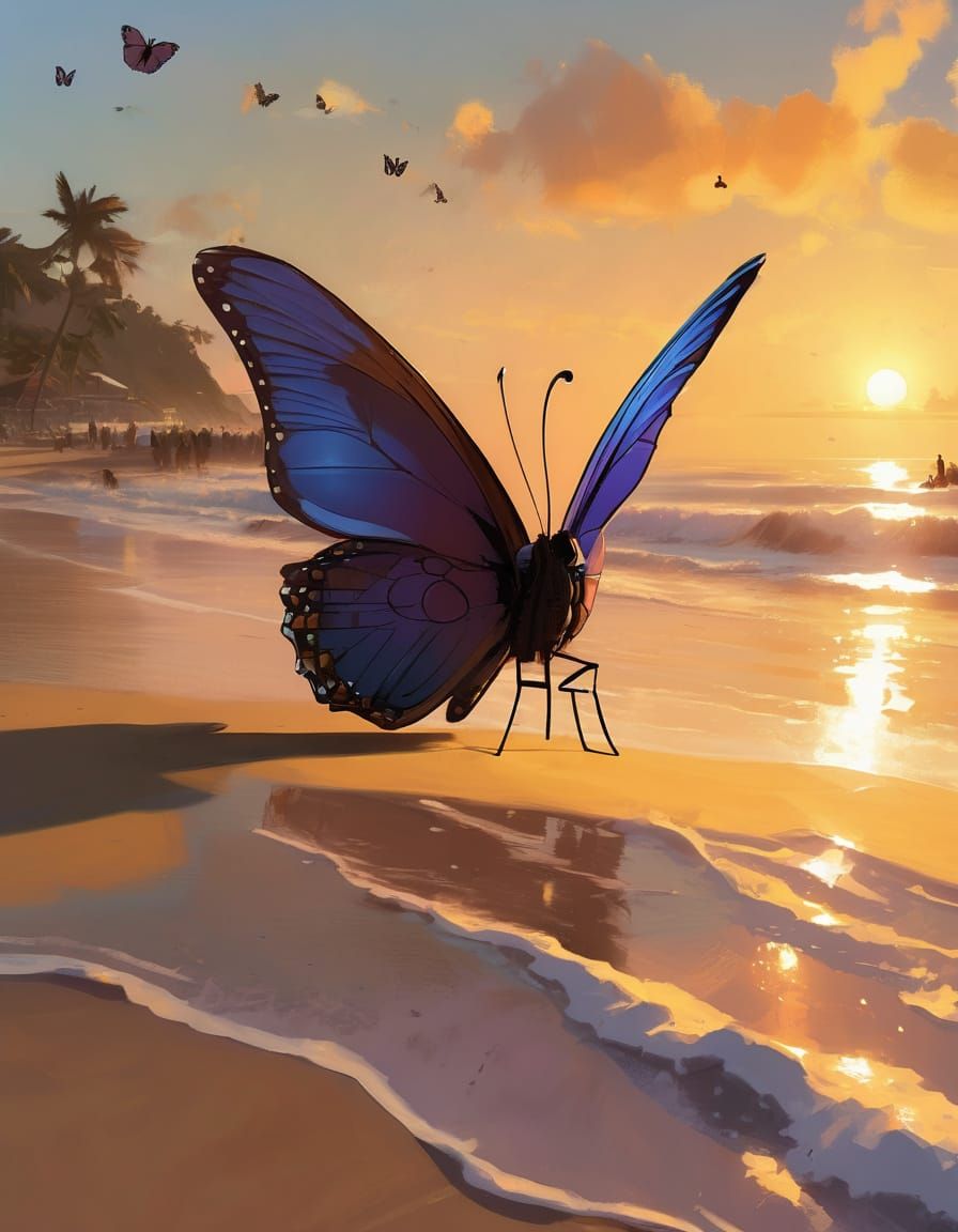 Butterfly Character Seeks a Bar at Sunset