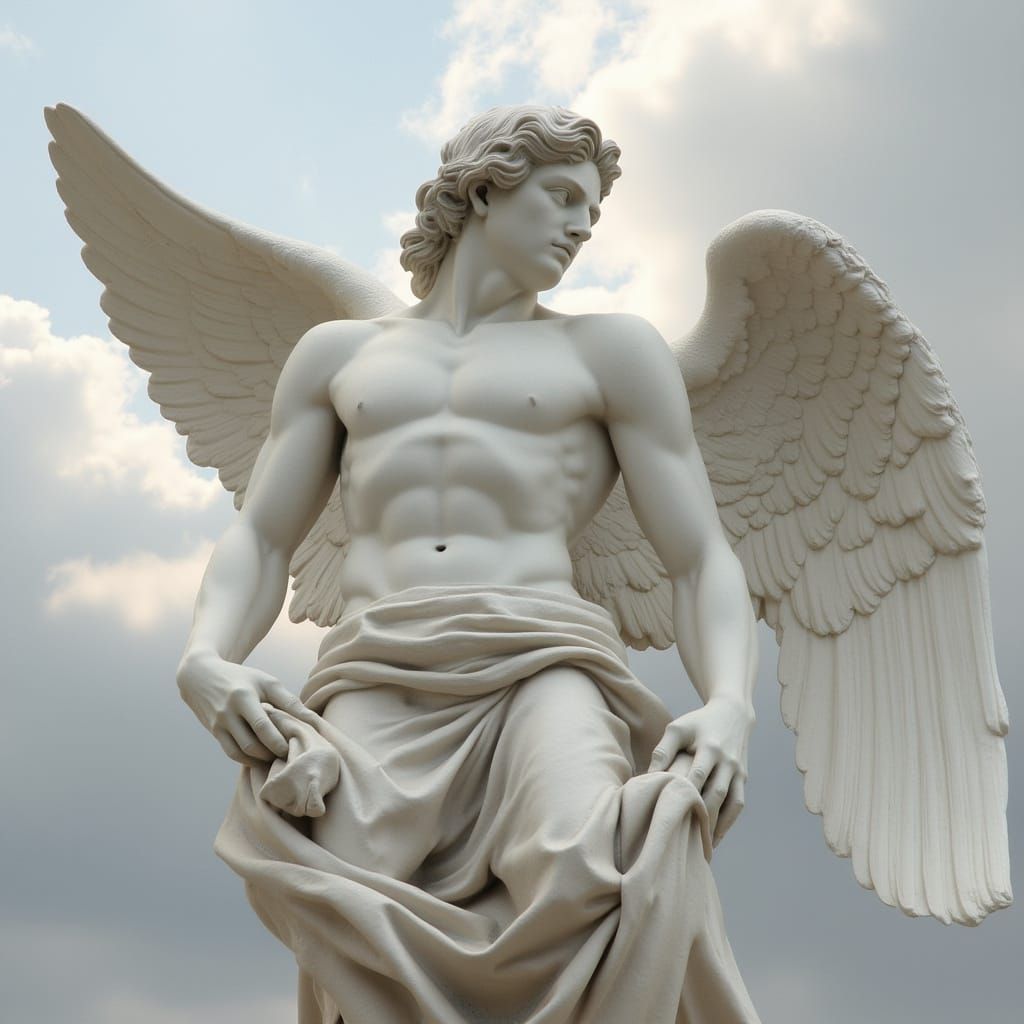Heroic Marble Angel Statue with Wings