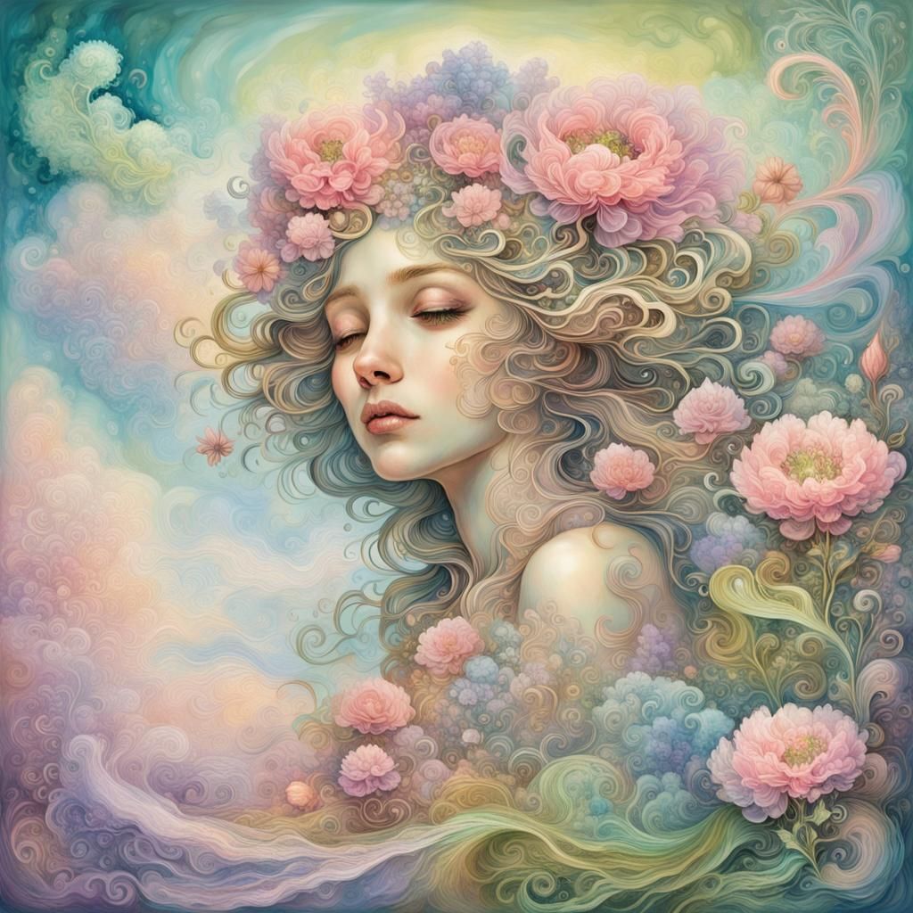 Dreamy Flower with Abstract Cloud Background