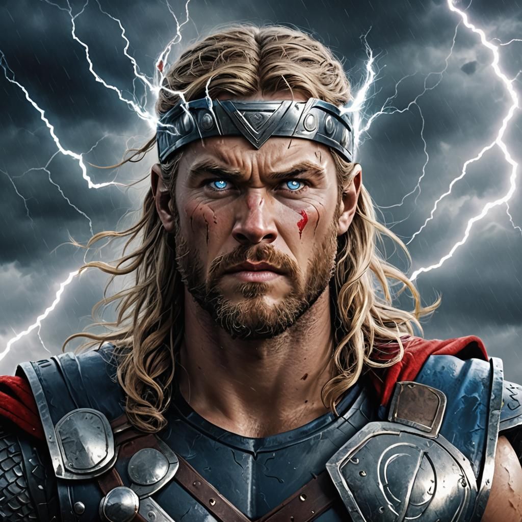 Thor Strikes With Mjolnir in a Realistic Portrait
