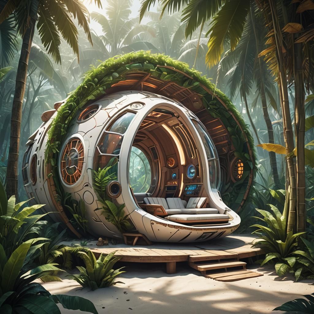 Zulu Spaceship Pod on Tropical Beach: Concept Art