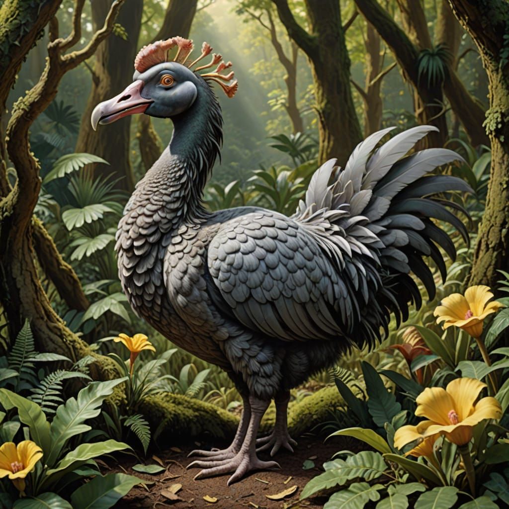 Dodo Bird in Exquisite, Photorealistic Forest Habitat
