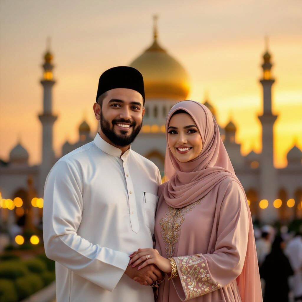 Radiant Couple Celebrates Hari Raya Haji at Sunset