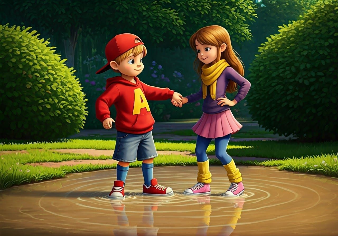 Alvin and Brittany Dancing in a Muddy Puddle