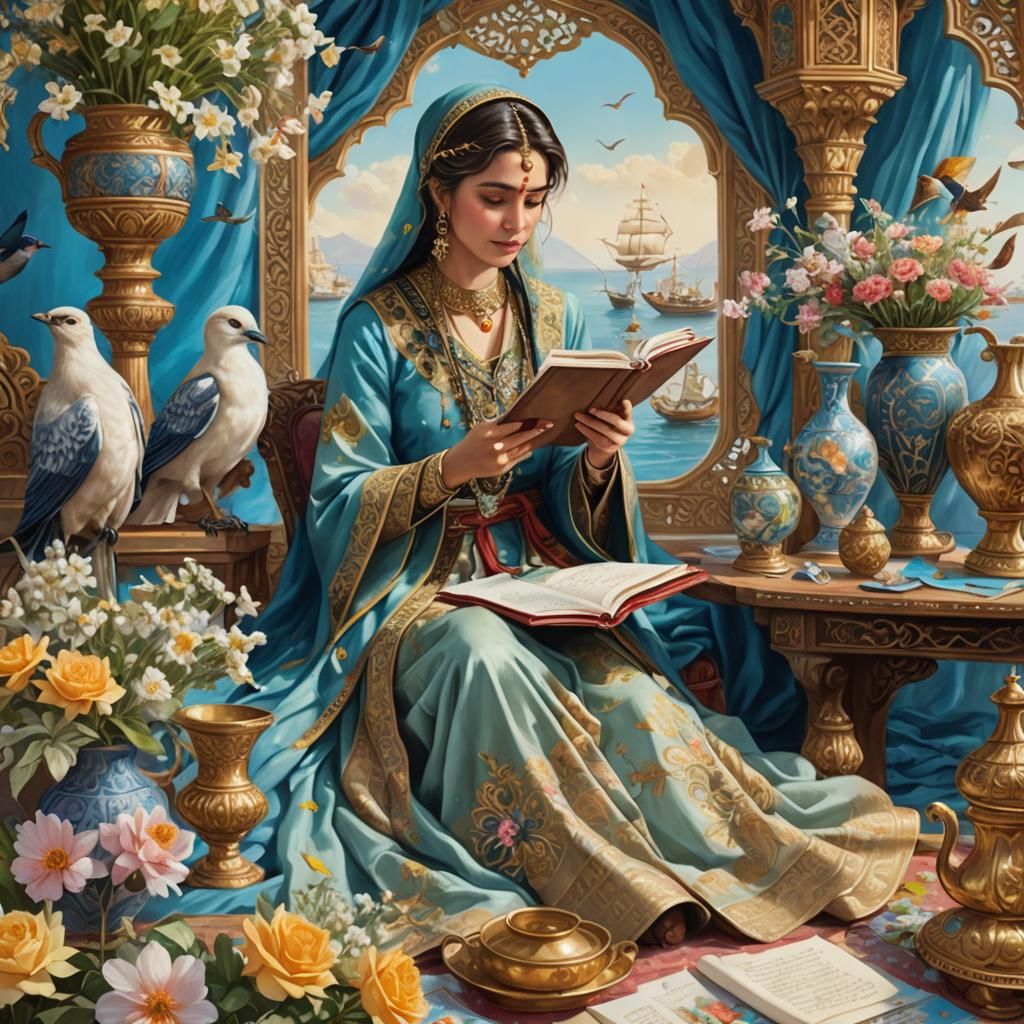 Pakistani Woman Reading Letters: Fantasy Concept Art