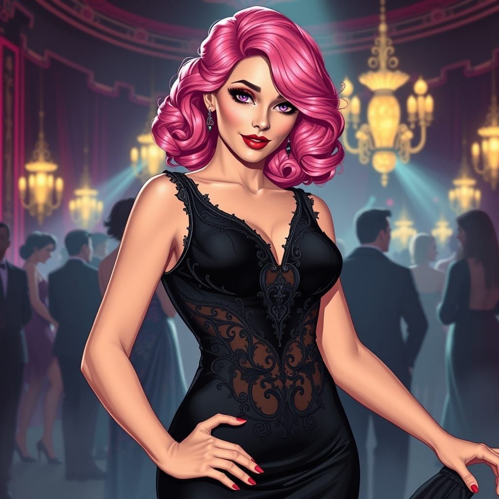 Dashing Pink-Haired Woman in Art Nouveau Style