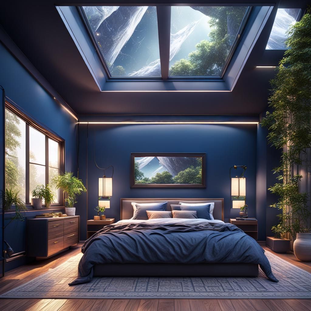 Modern Bedroom with Garden View in Detailed Matte Painting