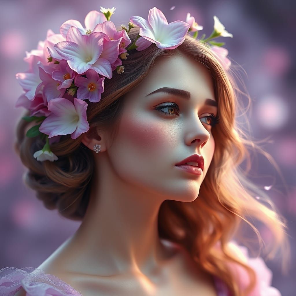 Lilac Woman Portrait in Art Nouveau Style