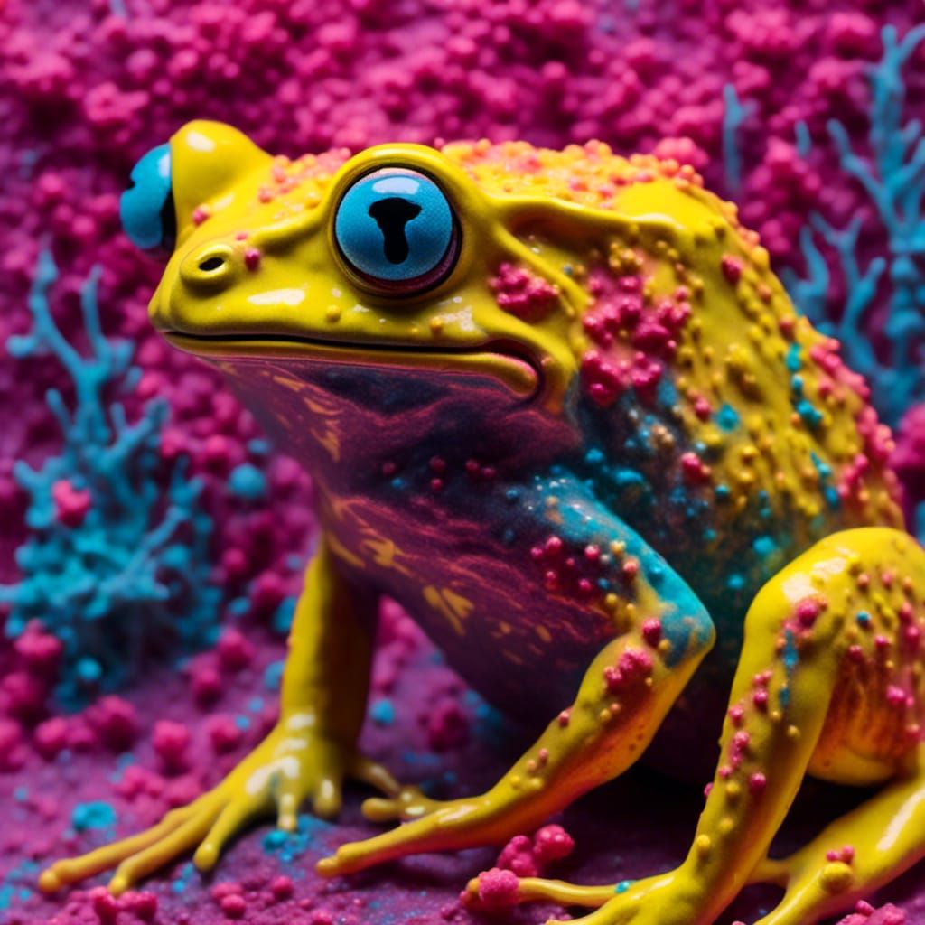 Psychedelic Diorama: Smooth Yellow Frog Portrait