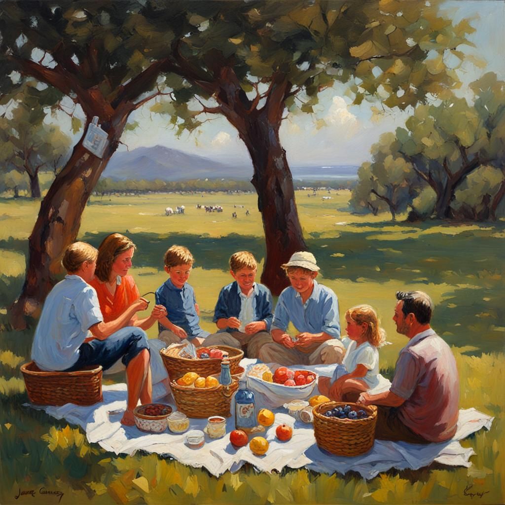 Family Picnic: Oil Painting by James Gurney