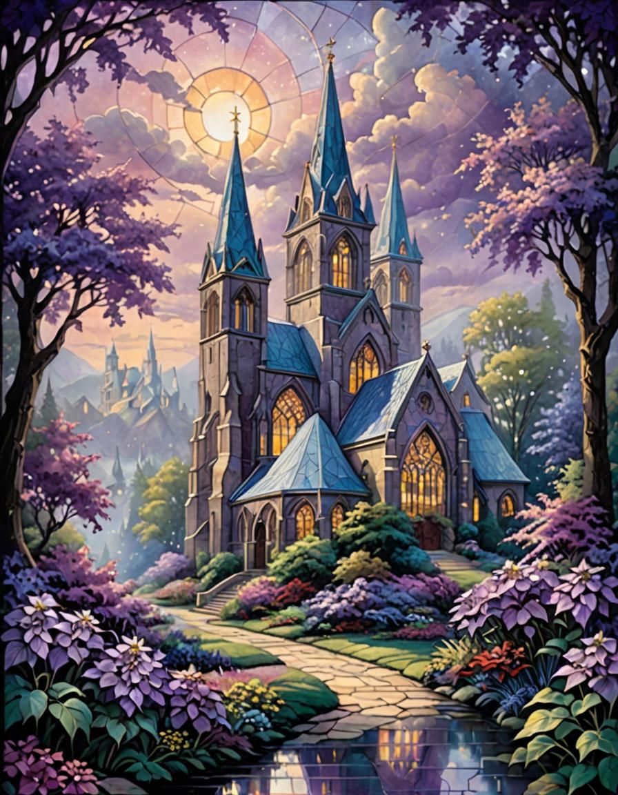 Ethereal Stained Glass Cathedral with Clematis