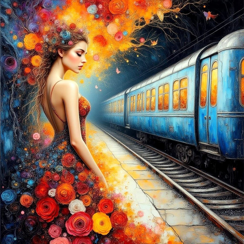 Impasto Oil Painting with Bohemian Swirls and Texture