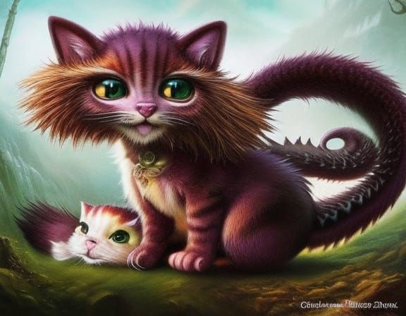 Adorable Cat-Dragon Hybrid in Fantasy Style