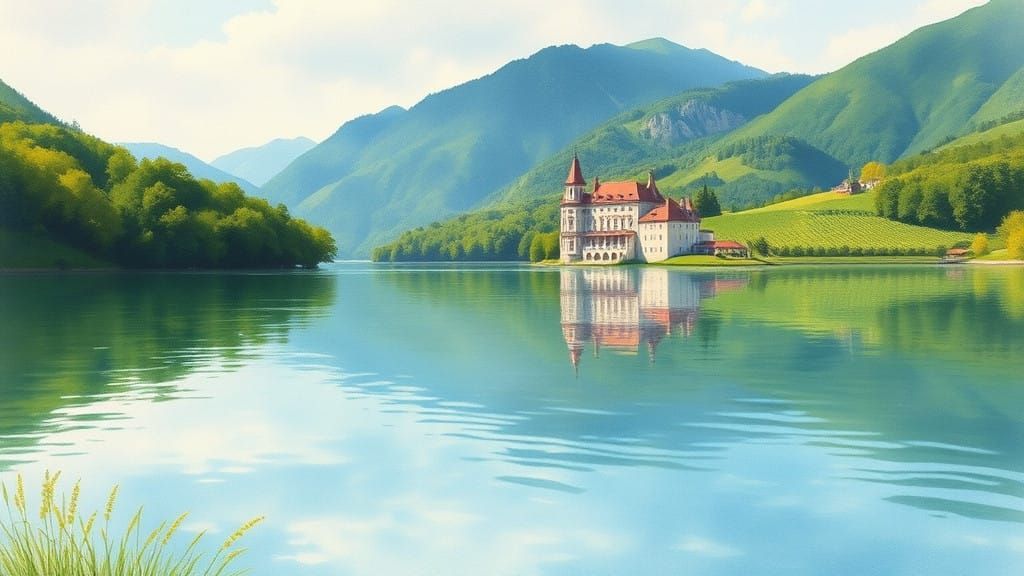 Lake Geneva Scene in Impressionist Watercolor