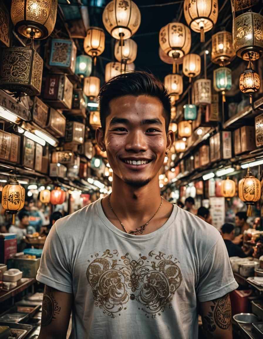Smiling Thai Man Portrait in Bangkok Market