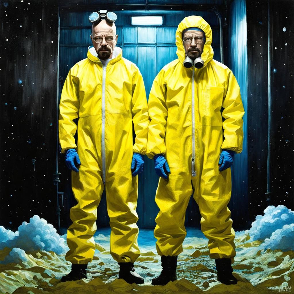 Walter White & Jesse Pinkman full hazmat suits."Breaking Bad". magnificent ominous sci-fi horror cel-shaded ZBrush Centr...