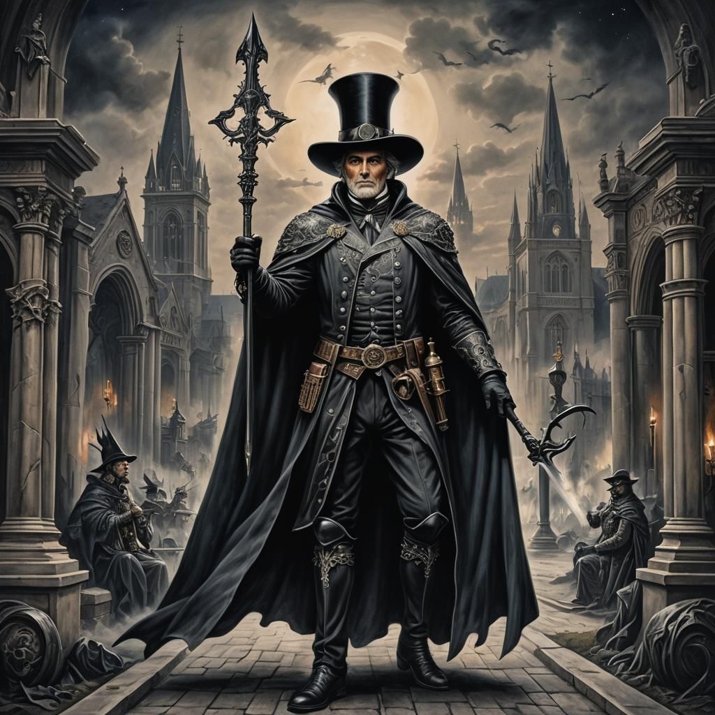 Mysterious Renaissance Man Tattoo in Black and Gray