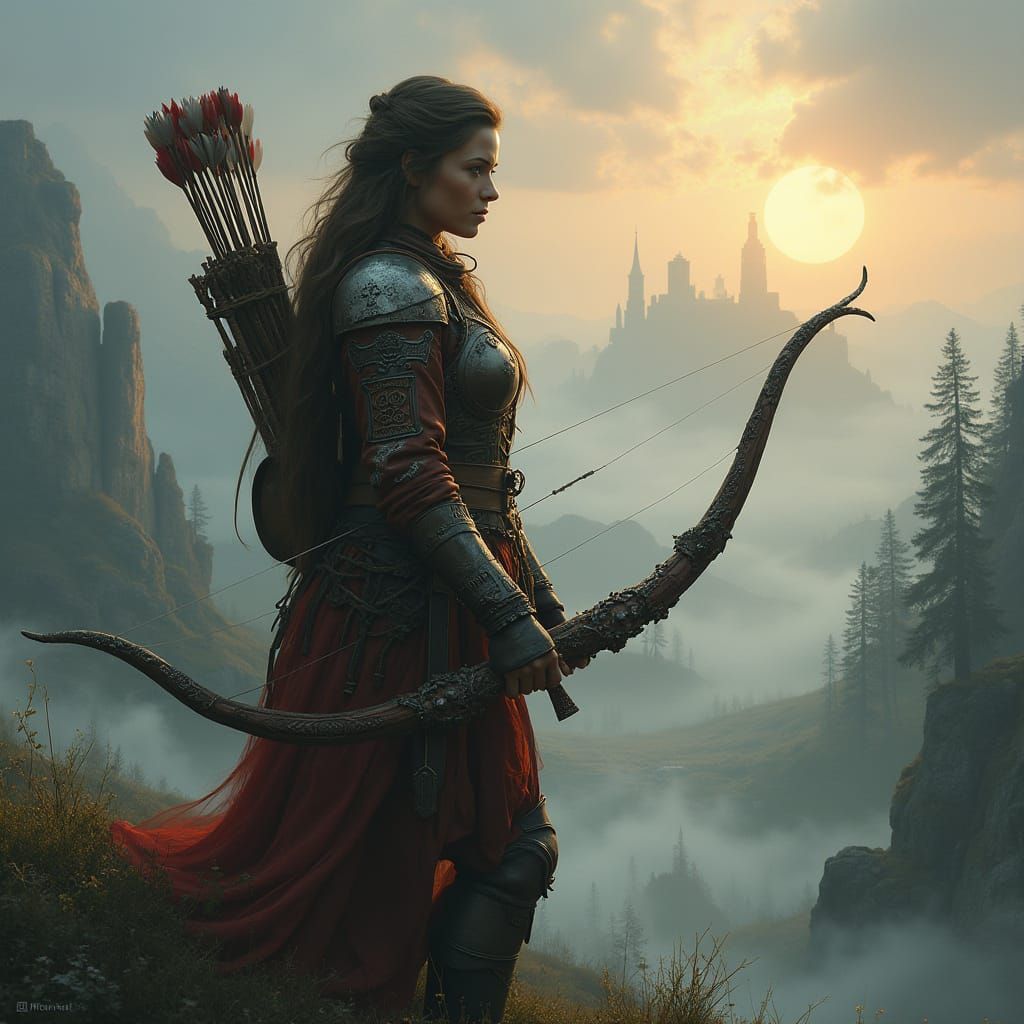 Heroic Medieval Woman Warrior in Earth-Toned Leather Armor