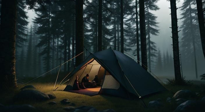 Peaceful Campfire Scene in Dark Woods