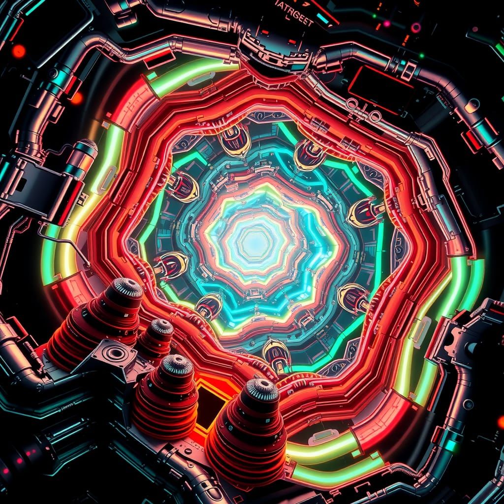 Neon Fractal Architecture in Escher Style