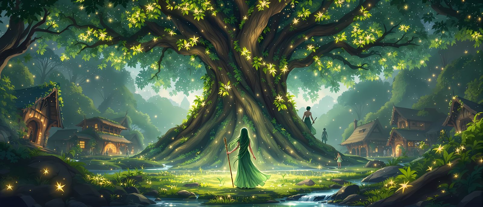 Enchanting Elf in Forest Clearing, Anime Style