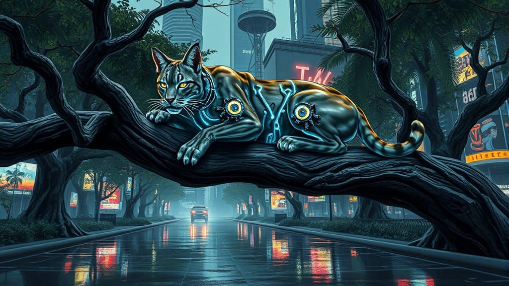 Cyber Lynx in Industrial Futurism Style