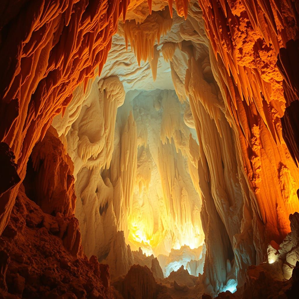 Crystal Cave Illuminated by Golden Light
