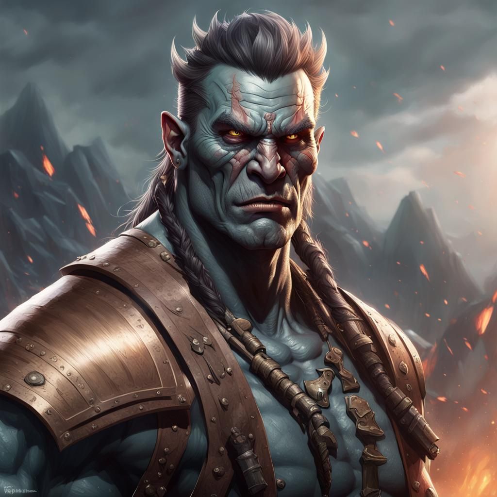 Fantasy Orc Barbarian Portrait with Greatsword