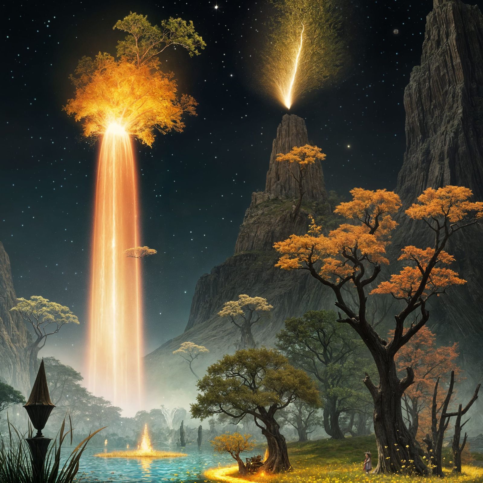 Biopunk Garden with Erupting Pond, Chromatic Aberration