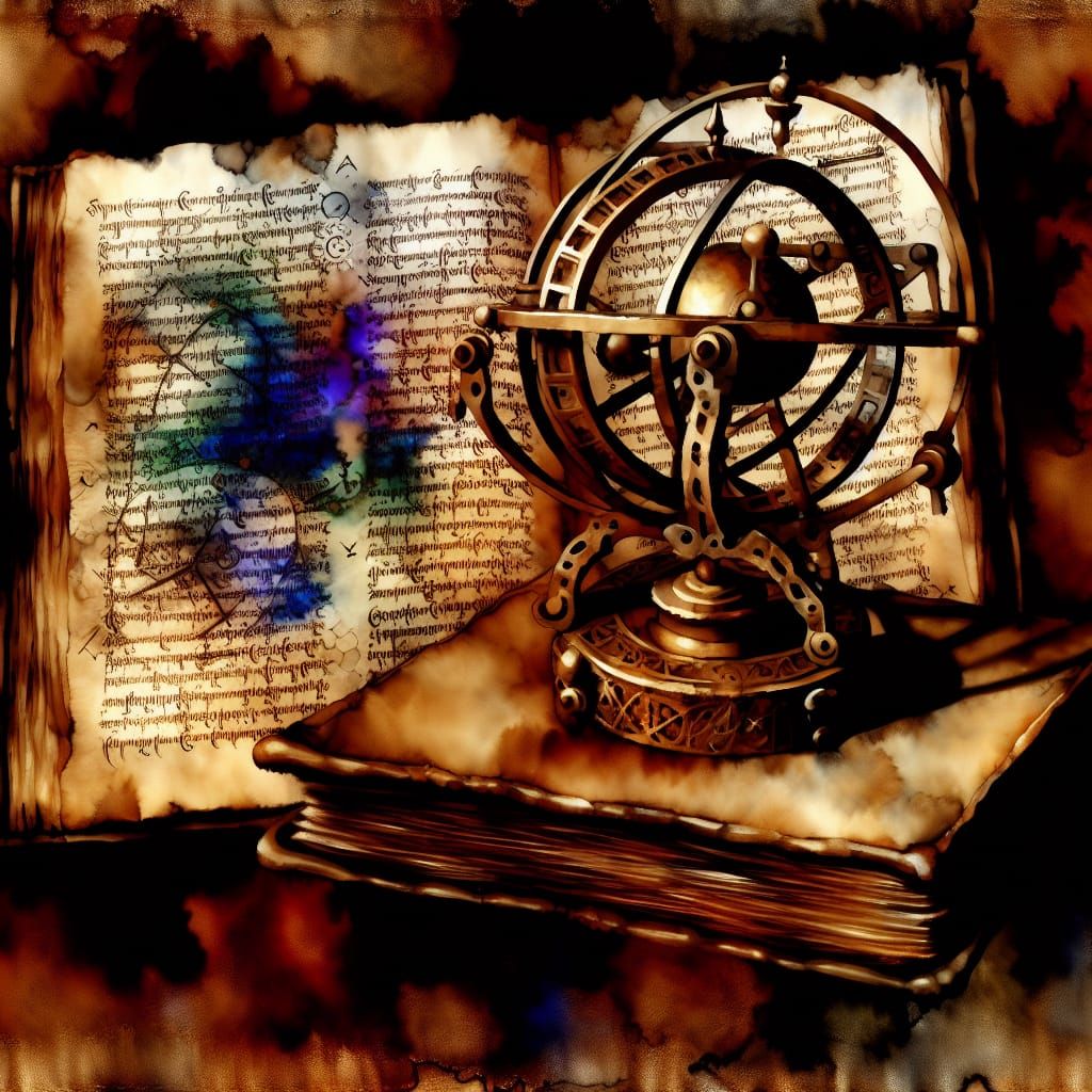 Orrery on Book of Shadows: Alcohol Ink Illustration