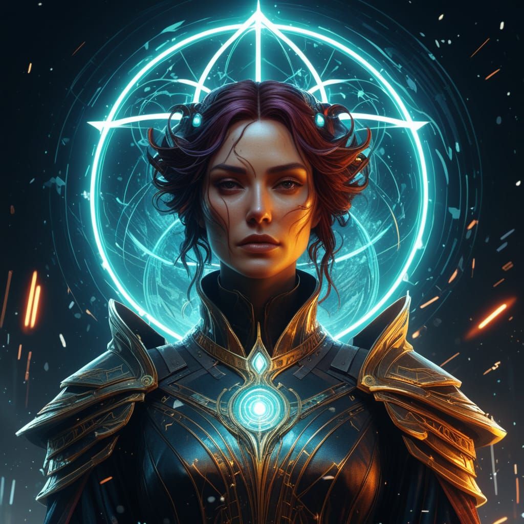 Ethereal Woman at Crossroads in Celestial Light Fantasy Art