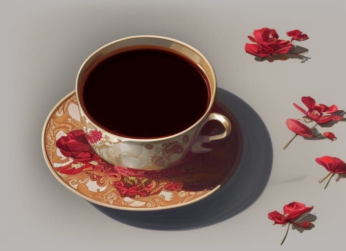 Floral Coffee Cup: Hyperdetailed Cel-Shaded Portrait