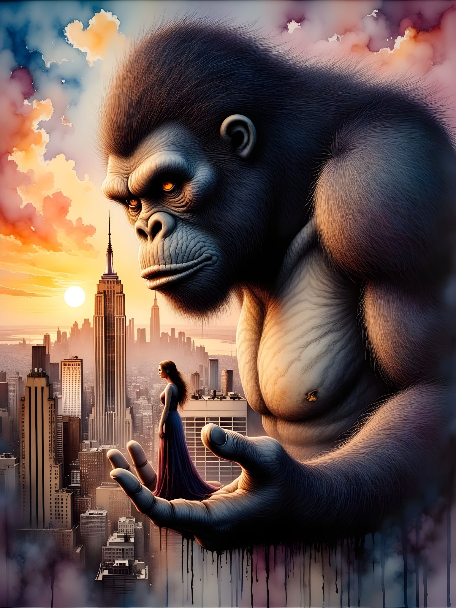 Colossal King Kong Dominates NYC Skyline with Woman